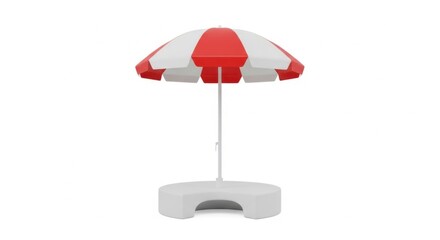 Fototapeta premium Red and White Parasol Ideal for Protecting Against Sun Heat On The Beach