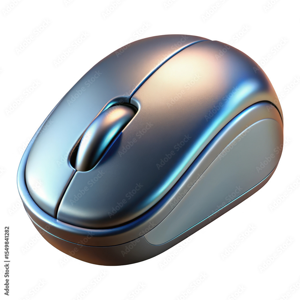 Poster 3d realistic metallic computer mouse isolated on transparent background