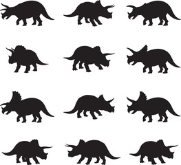 Collection of triceratops dinosaur silhouettes in various poses