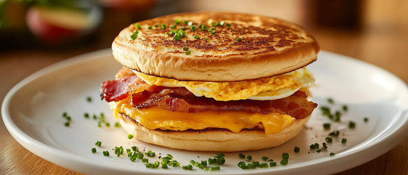 Delicious Breakfast Sandwich with Egg, Bacon, and Cheese on an English Muffin
