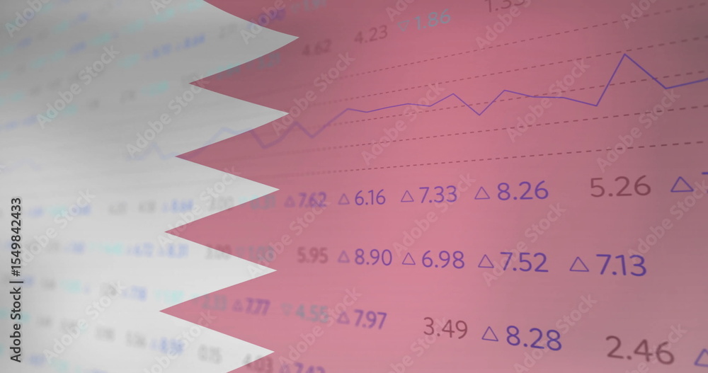 Aufkleber displaying qatar flag silhouette in interface, with numeric data and gridlines on line chart