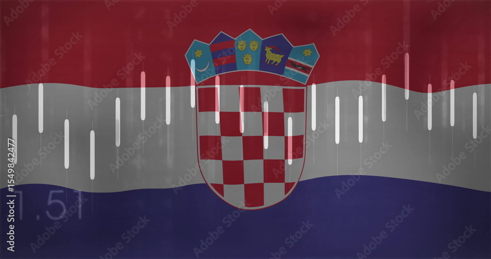 Poster displaying croatian flag showing translucent bars, with checkerboard shield and numeric text 1