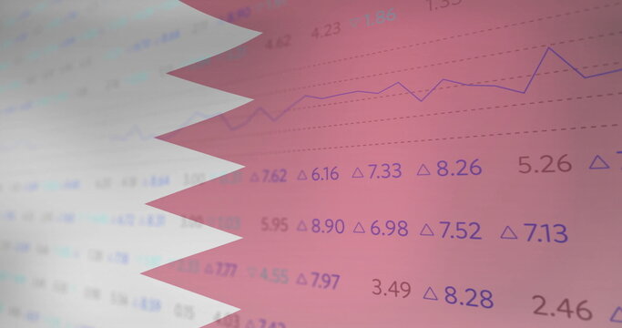 Naklejki Displaying Qatar flag silhouette in interface, with numeric data and gridlines on line chart