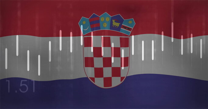 Naklejki Displaying Croatian flag showing translucent bars, with checkerboard shield and numeric text 1