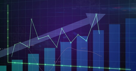 Displaying translucent arrow spanning dashboard grid, linking blue bars with turquoise-green charts