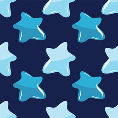 A blue seamless pattern of cute, blue stars for packaging design. Happy childhood dreams.