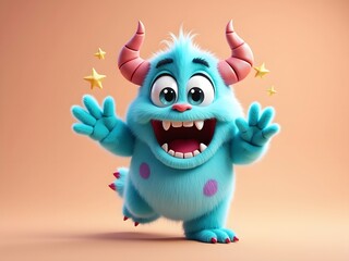 Cute and Cheerful Blue Monster Character with Happy Expression