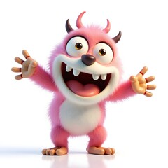 Cute Pink Cartoon Monster with Happy Expression and Outstretched Arms