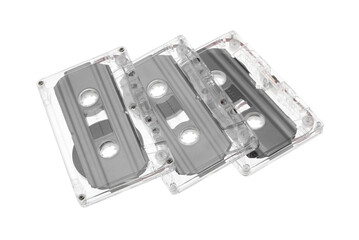Audio cassettes with magnetic tapes isolated on white