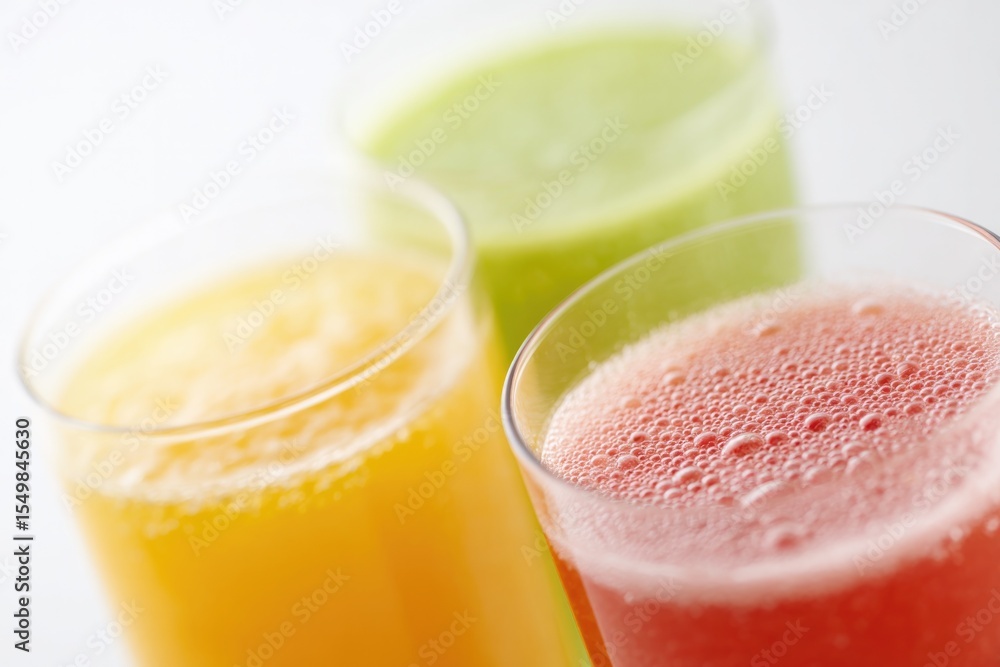 Poster close-up shot of assortment of drinks each with inviting colors and distinctive textures isolated on