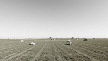 Obraz premium Scattered Boulders on Open Grassland Plain 