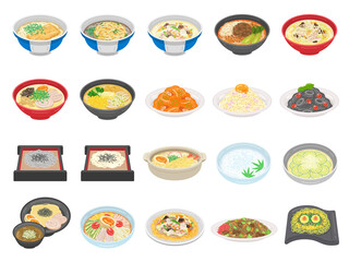 いろいろな、麺料理のイラストセット