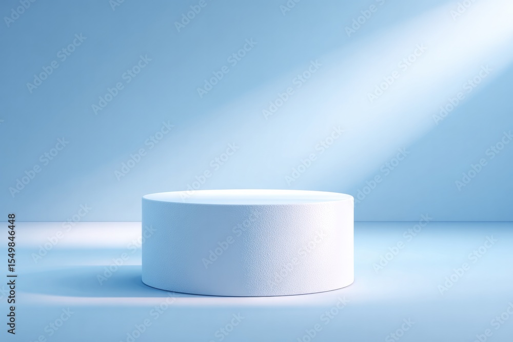 Poster floating podium hovering in empty space accentuated by soft light and gentle shadows