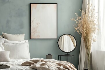 Serene Bedroom Decor featuring Neutral Tones and Dried Pampas Grass adding texture and warmth to the minimalist interior design.