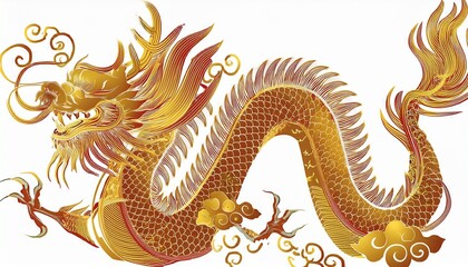 Fototapeta premium chinese golden dragon isolated on white golden traditional chinese dragon isolated on white