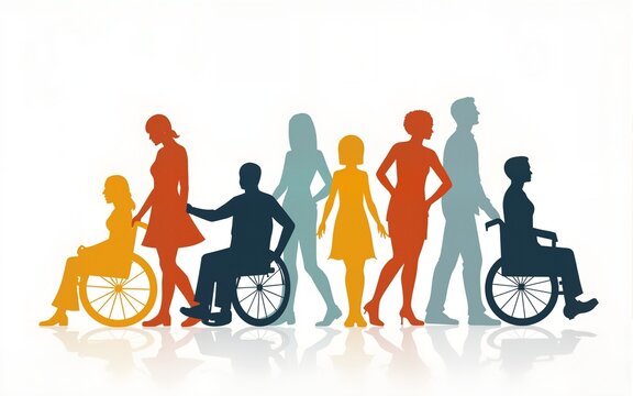 International Day of Persons with Disabilities illustration featuring diverse silhouettes and wheelchair inclusion, promoting unity. High quality