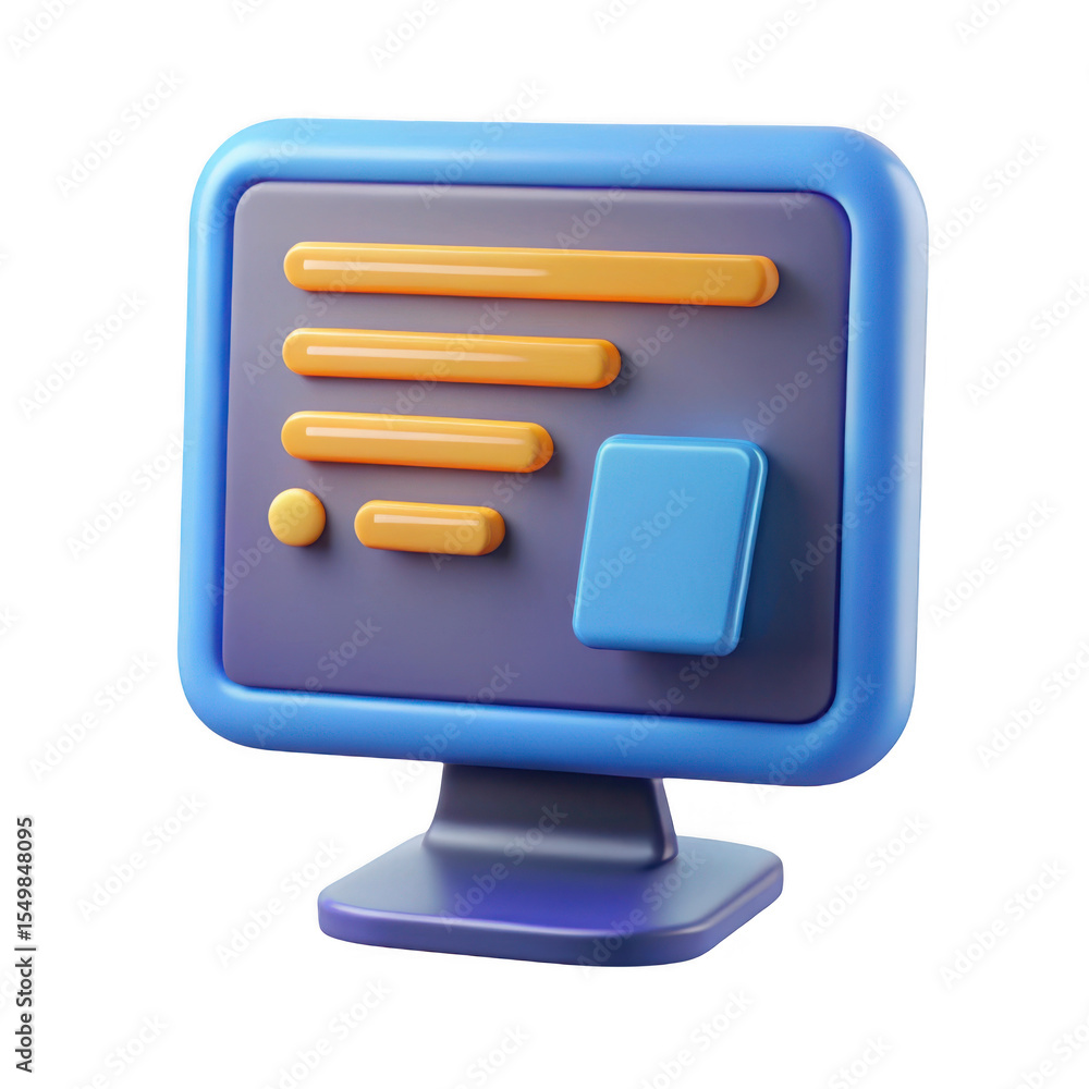Poster 3d render of a cartoon computer monitor isolated on transparent background