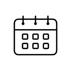 Black Calendar Icon Silhouette on White Background, Minimalist Date Symbol for Scheduling, Planning, and Organizer Apps, Vector Graphic for Web and Mobile UI