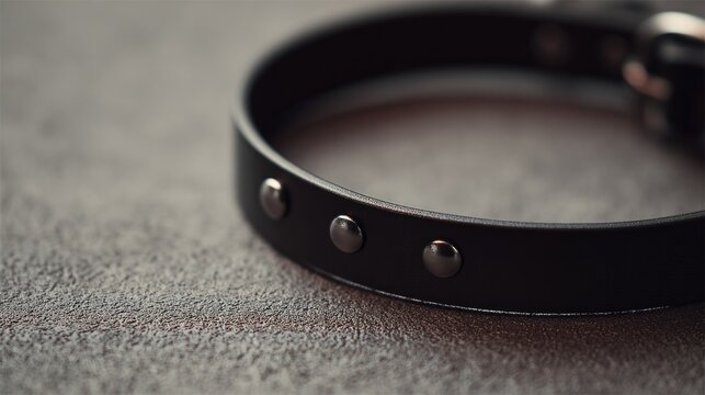 minimalistic close-up of stylish pet collar on textured surface
