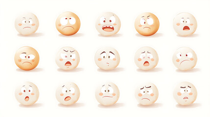 Pastel-style vector icons with emotional expressions including shy, hopeful, and silly faces 