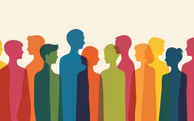 Colorful abstract figures representing diversity and unity in a modern design, ideal for backgrounds or social themes. High quality