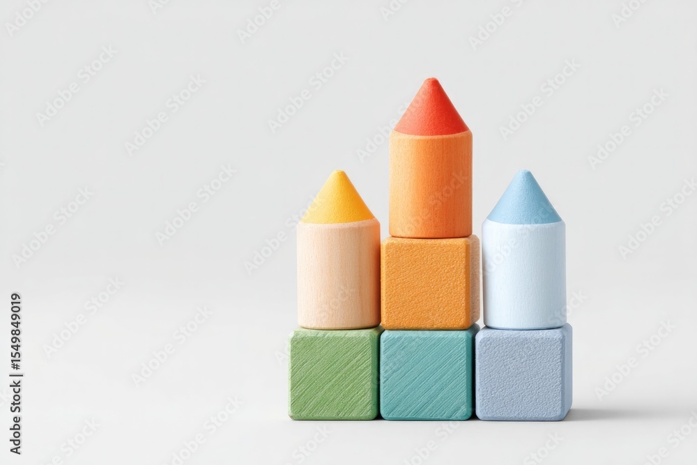 Poster minimalistic photo capturing preschool setting with educational tools like blocks or crayons neatly 