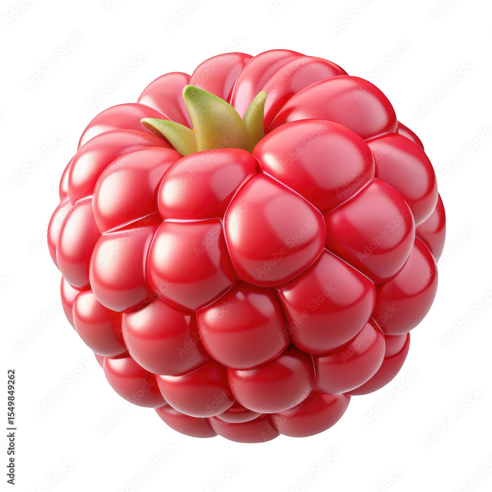 Poster 3d realistic raspberry render isolated on transparent background