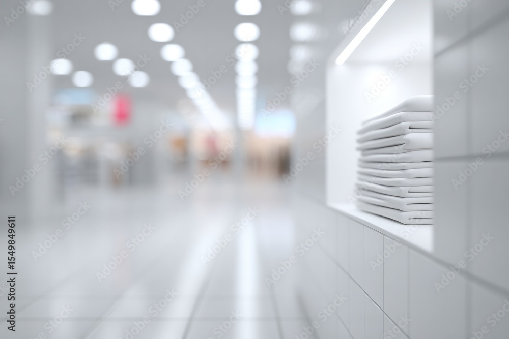 Aufkleber minimalistic view of modern discount center interior with neatly arranged racks and items capturing 