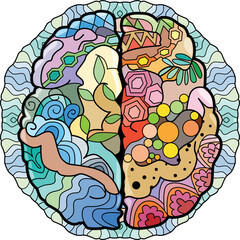 Brain image in zentangle style on mandala