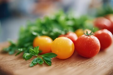 serene array of fresh vegetarian ingredients beautifully arranged on wooden table with abundant copy space