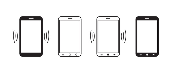 Smartphone and mobile phone icon set isolated on white background. Contact us icon. Phone sign. Ringing or vibrating  smartphone icon button set. Vector illustration.