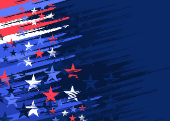 Grunge distressed dark blue USA stars and stripes background abstract red white blue American flag star pattern, copy space for 4th of July, Veterans day, Presidents day, Memorial day, Labor day