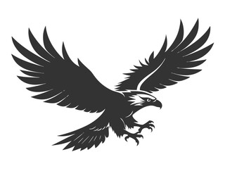 Obraz premium Flying bald eagle black and white silhouette vector, a bald eagle black silhouette vector isolated on a white background