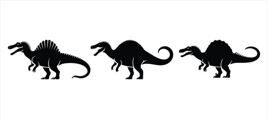 Spinosaurus dinosaur vector set hand drawn illustration on white background. dinosaur silhouette vector icon.
