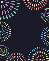 Vertical Colorful Fireworks Circle Frame with Empty Center, Ideal for Social Media Posts and Celebration Graphics