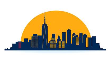 colorful new york skyline silhouette with sunset background