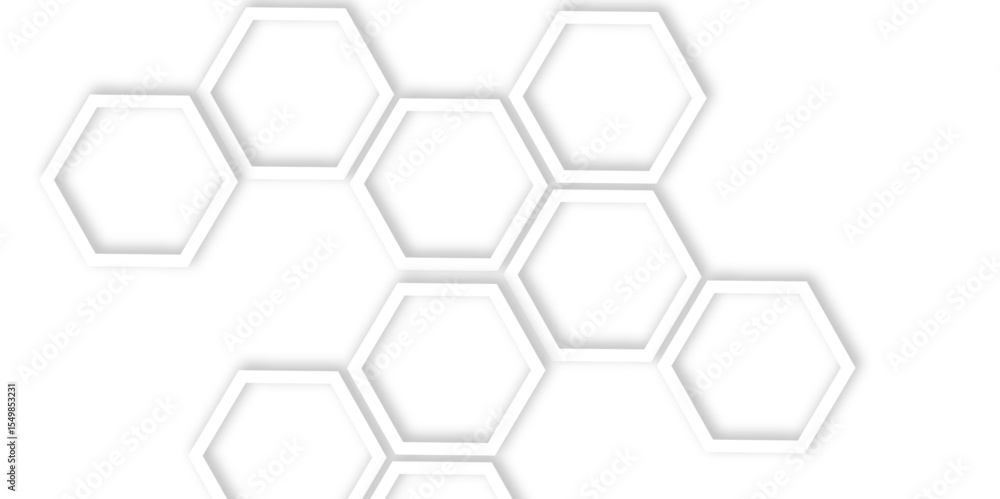 Poster futuristic 3d white light geometric hexagon structure featuring abstract polygonal honeycomb pattern