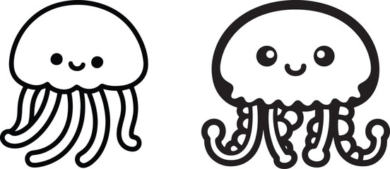 Cute black and white cartoon jellyfish illustration