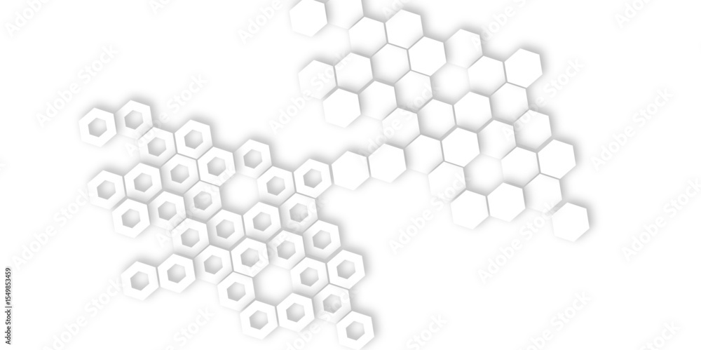 Poster futuristic 3d white light geometric hexagon structure featuring abstract polygonal honeycomb pattern
