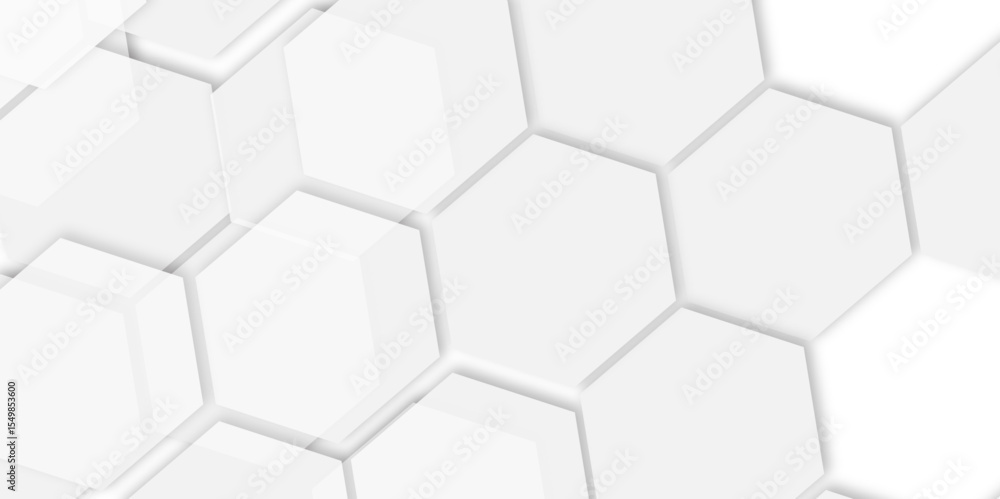 Poster futuristic 3d white light geometric hexagon structure featuring abstract polygonal honeycomb pattern