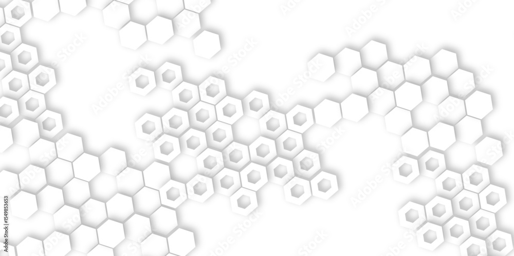 Poster futuristic 3d white light geometric hexagon structure featuring abstract polygonal honeycomb pattern