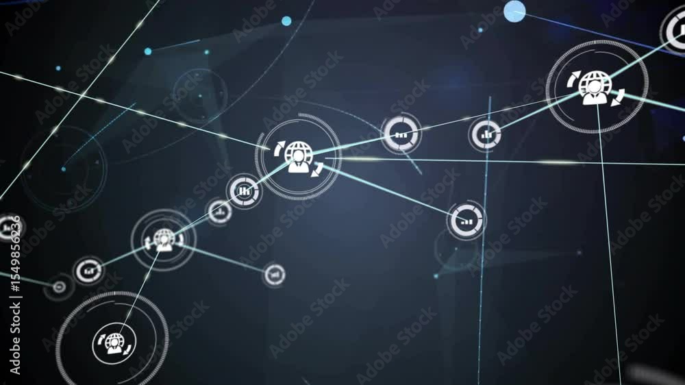 Poster ring fading in causing avatar popping lines branching to charts, network expanding in 3d render