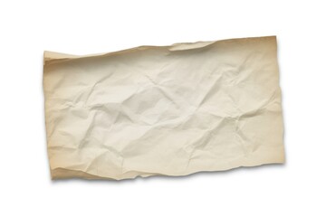 Obraz premium A single piece of crumpled beige paper with torn edges casting a soft shadow on a clean white background