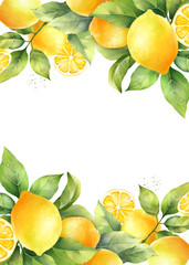 Decorative background with hand drawn lemons and leaves