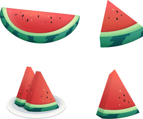 Various Watermelon Illustrations with Transparent Background