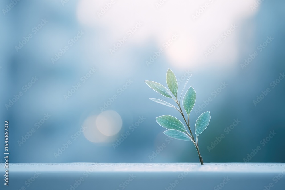 Aufkleber capture lone plant on windowsill against backdrop of soft diffuse light illustrating interplay betwe
