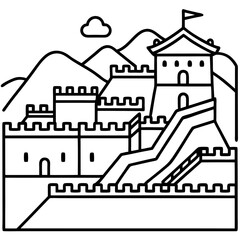 Naklejka premium The Great Wall of China line art vector