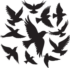 Flying Bird Silhouette Set – multiple birds in flight with varied wing positions.