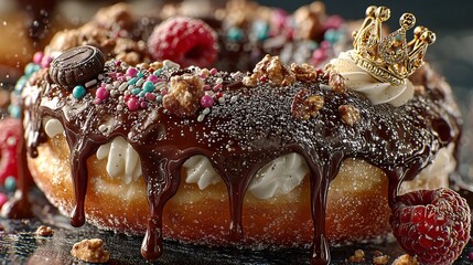 Indulgent Chocolate Donut Topped with Sprinkles and Fresh Berries