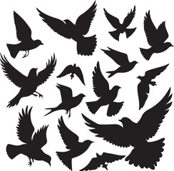 Flying Bird Silhouette Set – multiple birds in flight with varied wing positions.